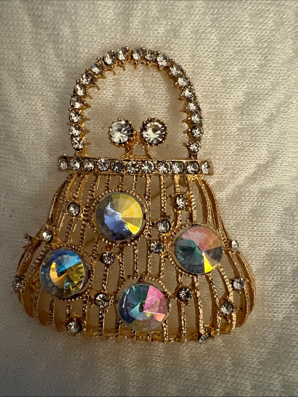 Gold-Tone Crystal Multicolor Accent Purse Brooch